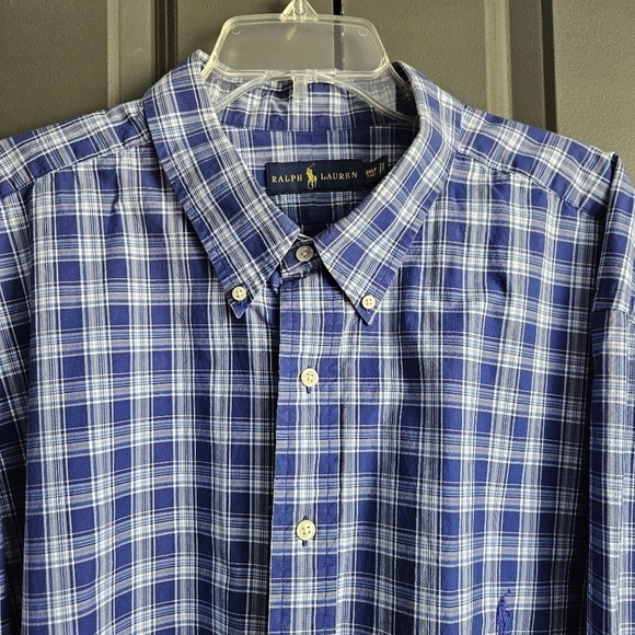 Ralph Lauren Mens Button Down Navy Plaid Shirt Sz 3XLT - Picture 3 of 11